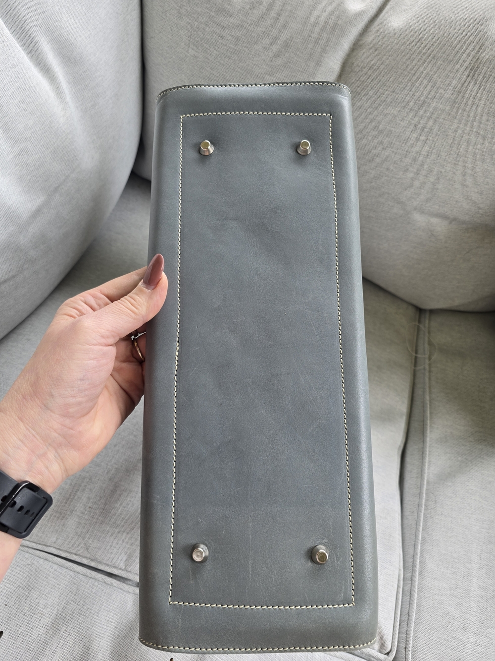 Roots Blue Grey Leather Tote Bag - Picture 3 of 7